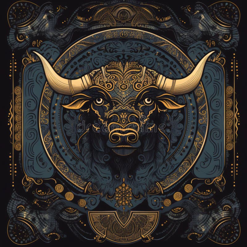 Signs of the zodiac: Graphic illustration of buffalo head on a dark background. Zodiac sign. Signs of the zodiac: Graphic illustration of buffalo head on a dark background. Zodiac sign