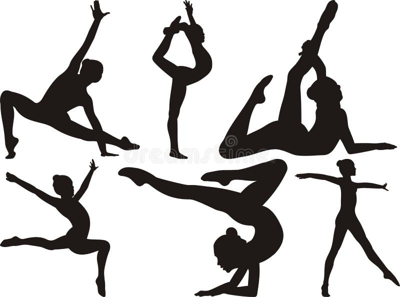 Silhouettes of women practicing gymnastics and fitness. Silhouettes of women practicing gymnastics and fitness