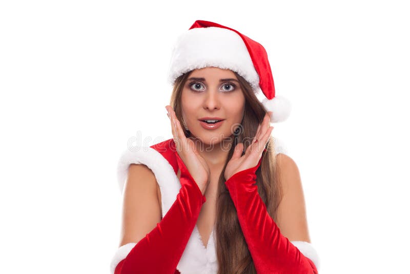 γυναίκα santa τσαντών Ομορφιάς κορίτσι στο καπέλο Santa που απομονώνεται πρότυπο στο μόριο στοκ εικόνες γυναίκα santa τσαντών Ομορφιάς κορίτσι στο καπέλο Santa που απομονώνεται πρότυπο στο μόριο στοκ εικόνες
