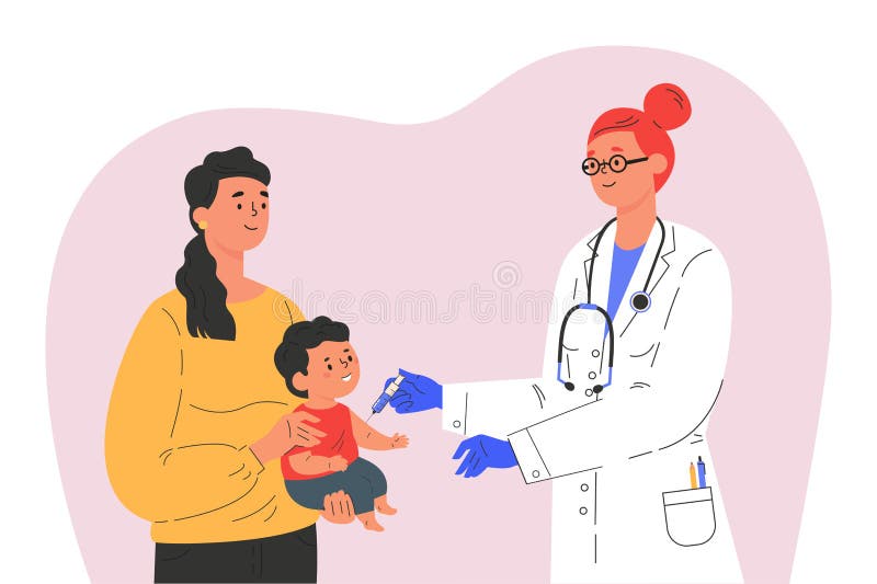 γυναίκα γιατρός κάνει εμβόλιο σε παιδί. απεικόνιση αποθεμάτων