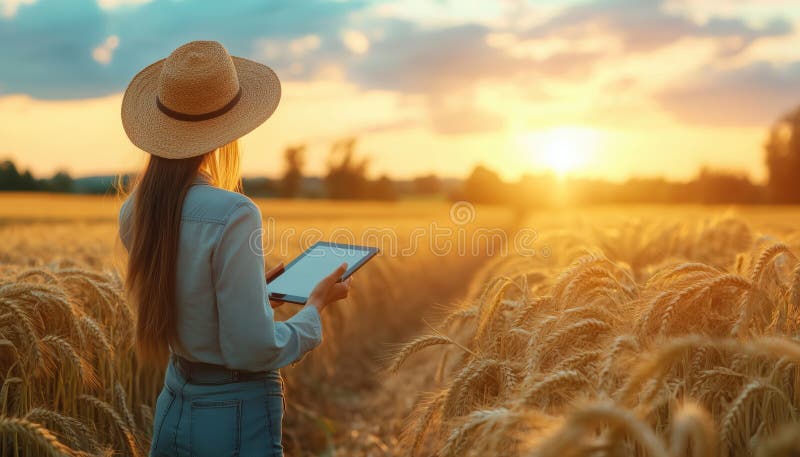 Γυναίκα Επιχειρηματίας Χρησιμοποιεί Tablet Για Το Σχεδιασμό Καλλιεργειών Σιτηρών Σε Σιτάρι στοκ εικόνες με δικαίωμα ελεύθερης χρήσης
