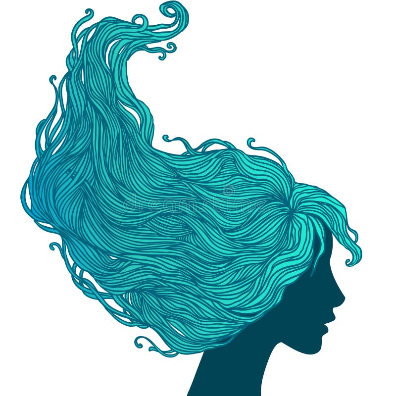 Beauty Salon: Portrait of pretty young woman in profile view with long beautiful hair. Vector illustration. Beauty Salon: Portrait of pretty young woman in profile view with long beautiful hair. Vector illustration