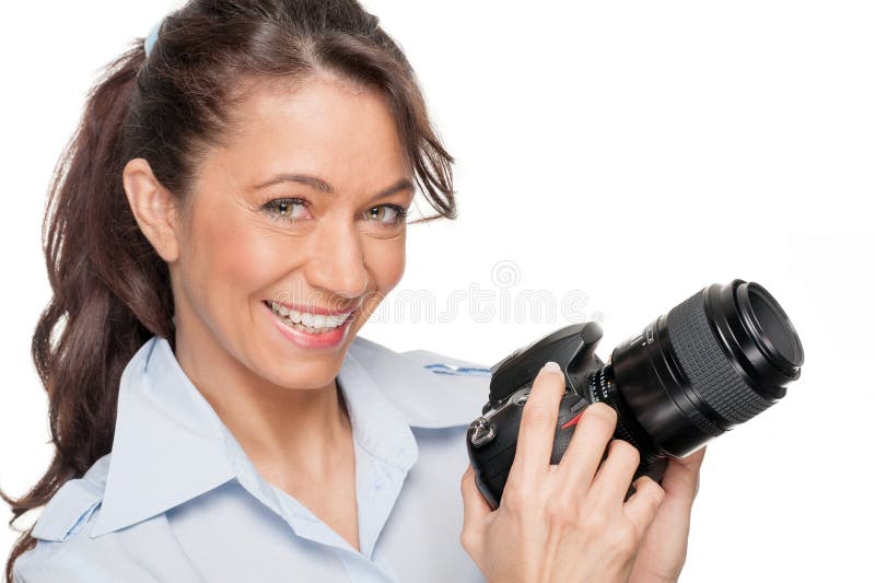 Γυναίκα με το dslr στοκ φωτογραφία με δικαίωμα ελεύθερης χρήσης
