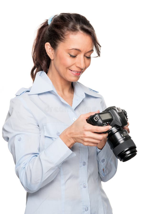Γυναίκα με το dslr στοκ εικόνα με δικαίωμα ελεύθερης χρήσης
