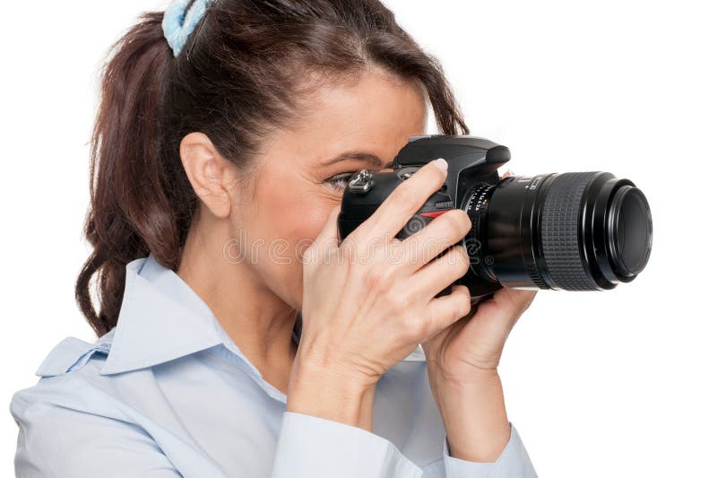 Γυναίκα με το dslr στοκ φωτογραφία με δικαίωμα ελεύθερης χρήσης