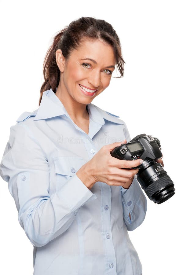 Γυναίκα με το dslr στοκ φωτογραφία με δικαίωμα ελεύθερης χρήσης
