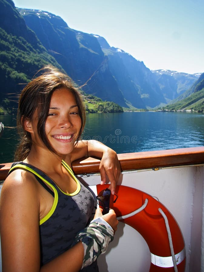 Girl on cruise ship, Sognefjorden, Norway. Girl on cruise ship, Sognefjorden, Norway