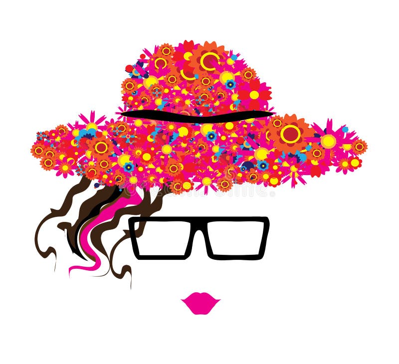 Γυναίκα στα γυαλιά και καπέλο με τα ζωηρόχρωμα λουλούδια