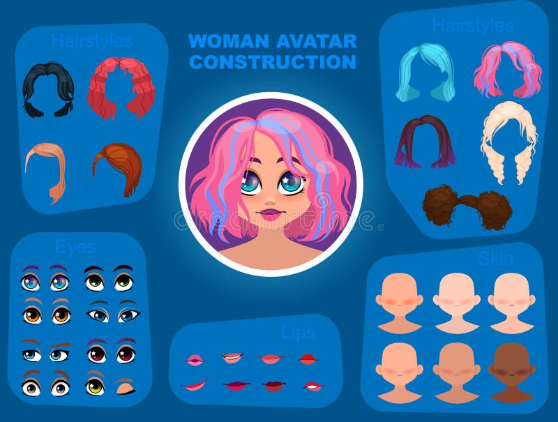 Female face constructor. Social media avatar. Vector illustration. Female face constructor. Social media avatar. Vector illustration