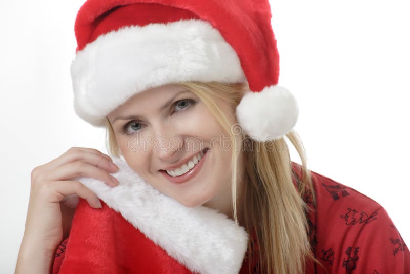 γυναικείο όμορφο santa καπέλ&om στοκ φωτογραφίες