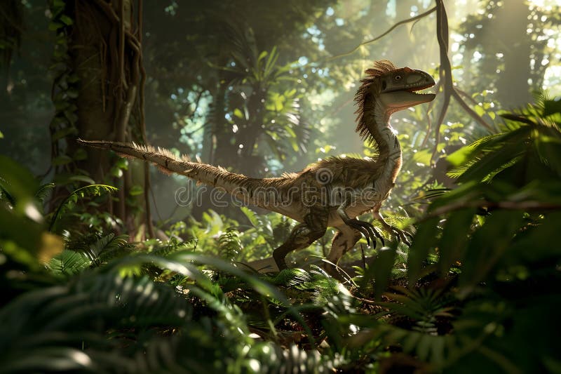 3Δ απεικόνιση Velociraptor στο δάσος απεικόνιση αποθεμάτων