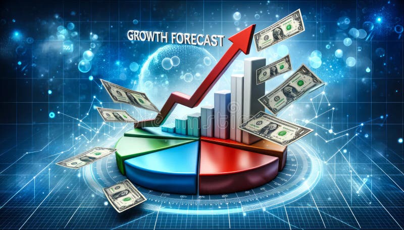 Generated with the use of AI. 3D illustration of a dynamic pie chart emerging from the ground with 'Growth Forecast' floating above. The segments of the pie chart show varying income levels with arrows pointing upwards. Generated with the use of AI. 3D illustration of a dynamic pie chart emerging from the ground with 'Growth Forecast' floating above. The segments of the pie chart show varying income levels with arrows pointing upwards