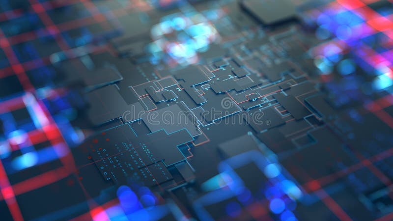 3δ απεικόνιση κυκλώματος υπολογιστή ενός φανταστικού νευρωνικού δικτύου διανυσματική απεικόνιση