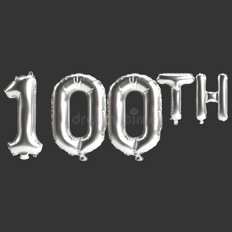 3δ εικόνα των 100ων ασημένιων μπαλονιών που έχουν απομονωθεί σε σκούρο φόντο διανυσματική απεικόνιση