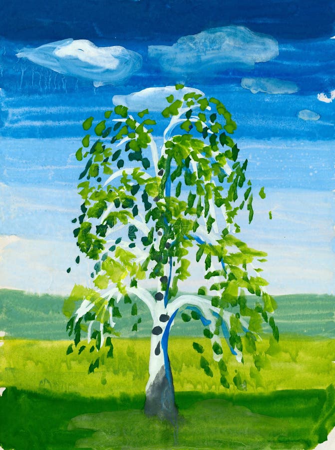 Δέντρο στο πεδίο. watercolor