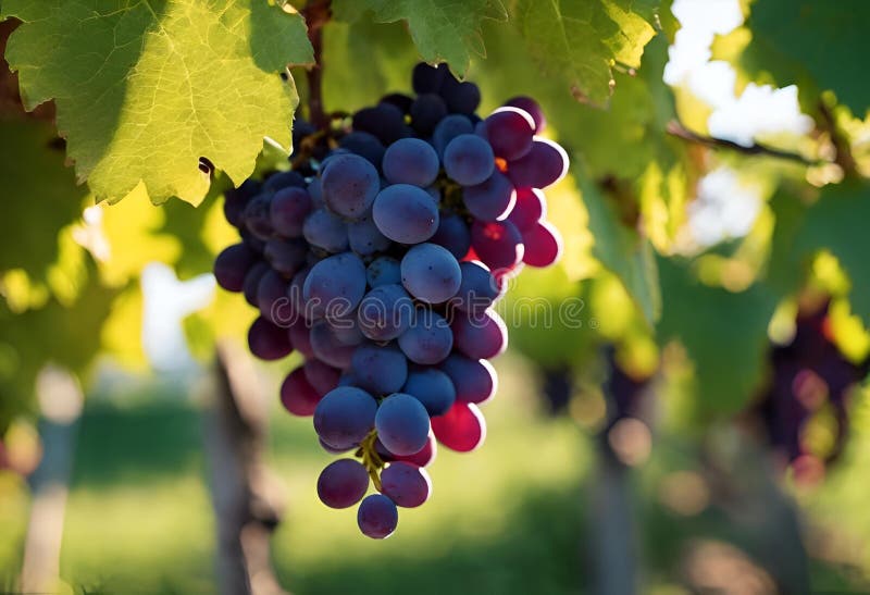 δέσμες μοβ σταφυλιών κρέμονται από τα grapevines διανυσματική απεικόνιση