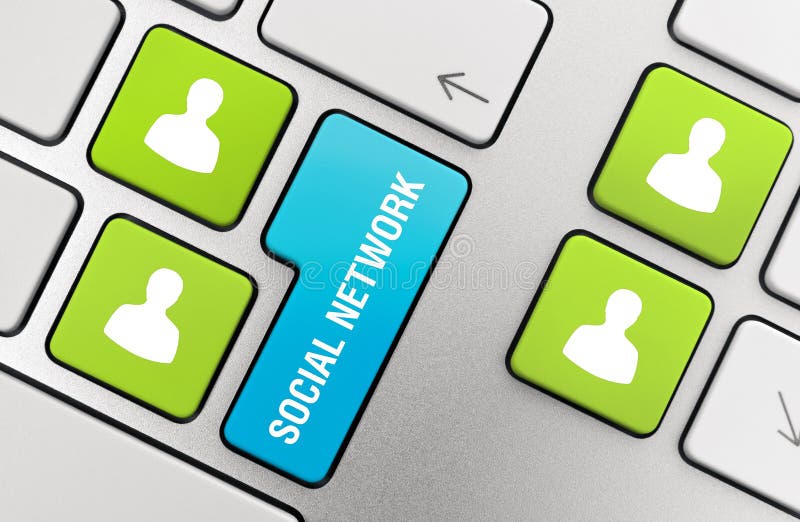 Social network concept on modern aluminium keyboard. Social network concept on modern aluminium keyboard.