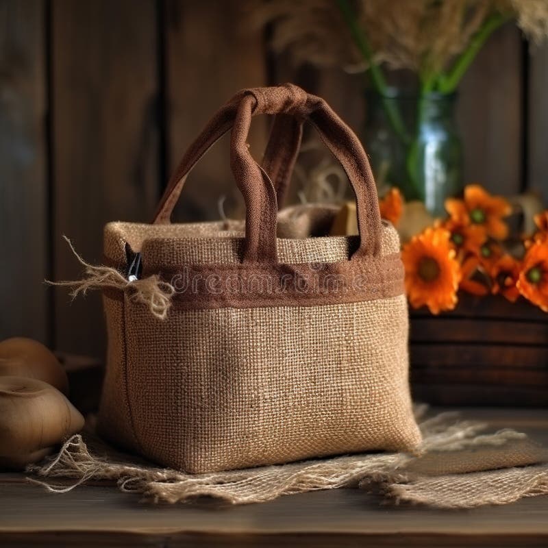 δίκτυο. γιούτα eco shopper σε ένα ξύλινο θαμπό φόντο. γενική ai διανυσματική απεικόνιση