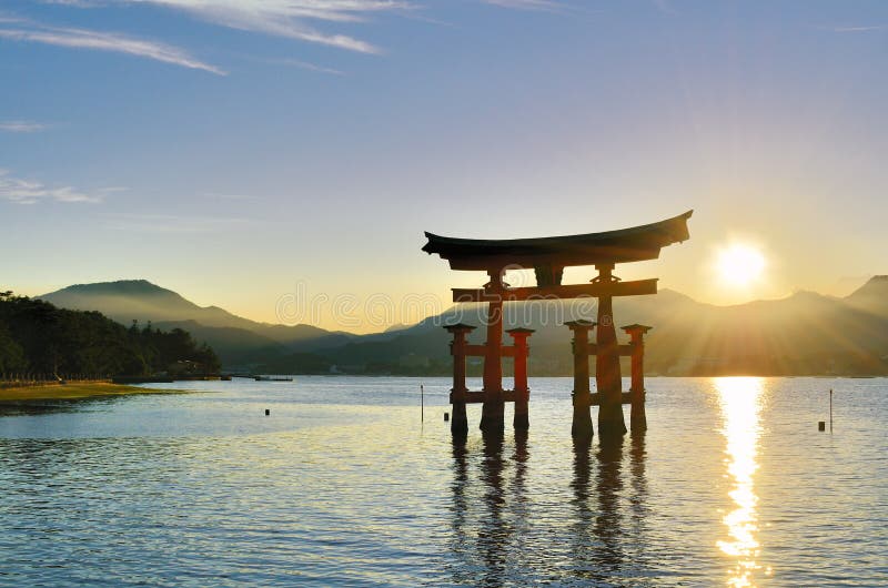 The otori gate which welcomes visitors to Miyajima, Japan. The otori gate which welcomes visitors to Miyajima, Japan.
