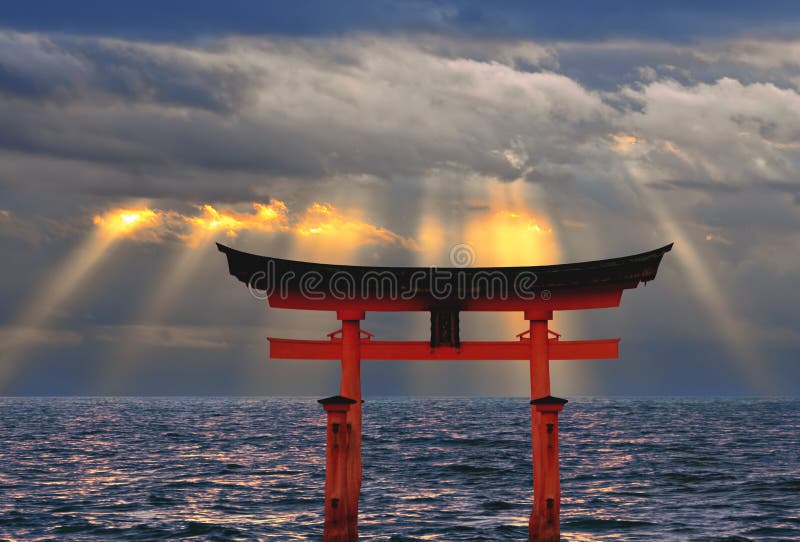 Starting from my own snapshots an illustration of zen sobriety through Miyajima shrine torii in Japan at sunset. Starting from my own snapshots an illustration of zen sobriety through Miyajima shrine torii in Japan at sunset.