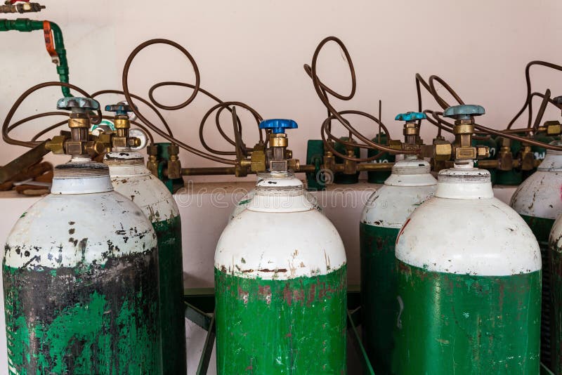 Oxygen supply tanks in hospital on natural light. Oxygen supply tanks in hospital on natural light