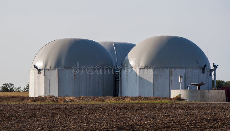 Three biogas tanks full with hydrogen. Three biogas tanks full with hydrogen.