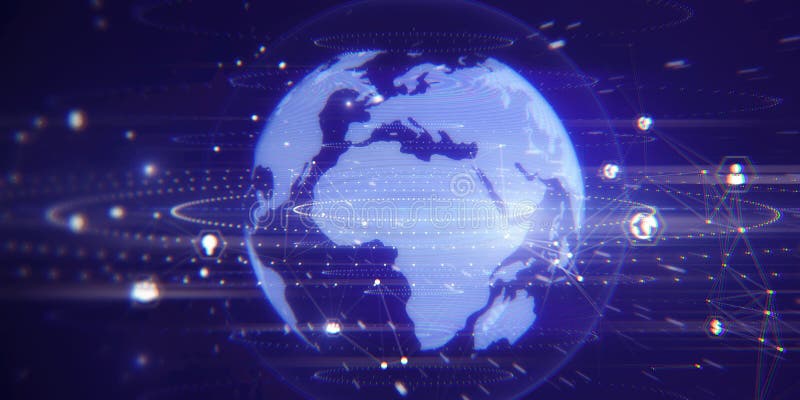 δημιουργική διασύνδεση φωτεινής υδρογείου με διάφορα επαγγελματικά εικονίδια και συνδέσεις σε θολή ταπετσαρία. παγκόσμιο δίκτυο κα απεικόνιση αποθεμάτων