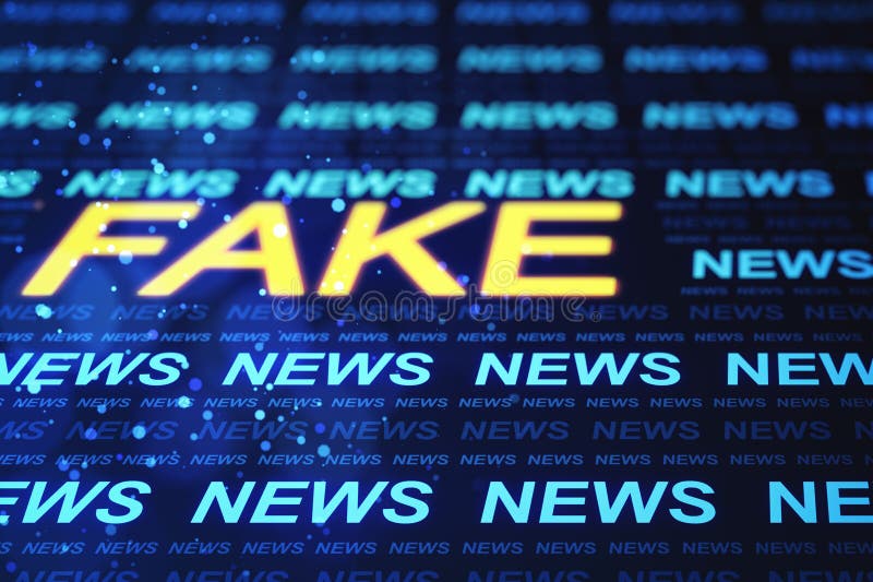 δημιουργικό ειδησεογραφικό ολογράφημα hitech σε θολή μπλε ταπετσαρία με φωτεινή λέξη. απεικόνιση αποθεμάτων