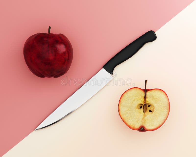 Δημιουργικό σχεδιάγραμμα φιαγμένο από Apple με τα ανοξείδωτα μαχαίρια κουζινών στο π διανυσματική απεικόνιση