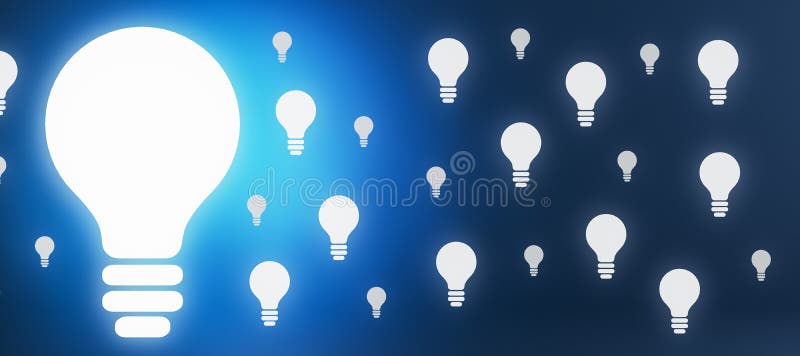δημιουργικός λαμπτήρας μεγάλου πλάτους στο φόντο, με φωτεινή ταινία. ιδέα και ιδέα επιτυχίας απόδοση 3d ελεύθερη απεικόνιση δικαιώματος