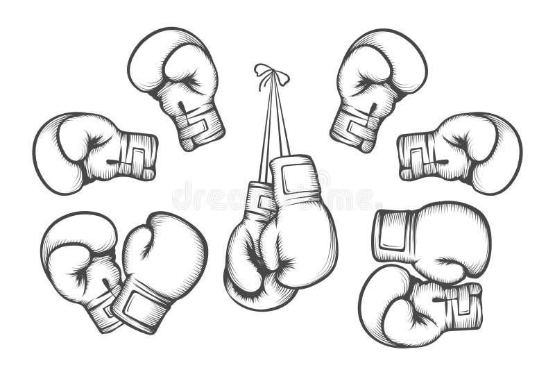 Boxing gloves. Equipment for fight competition, hanging and protection hand. Vector illustration. Boxing gloves. Equipment for fight competition, hanging and protection hand. Vector illustration