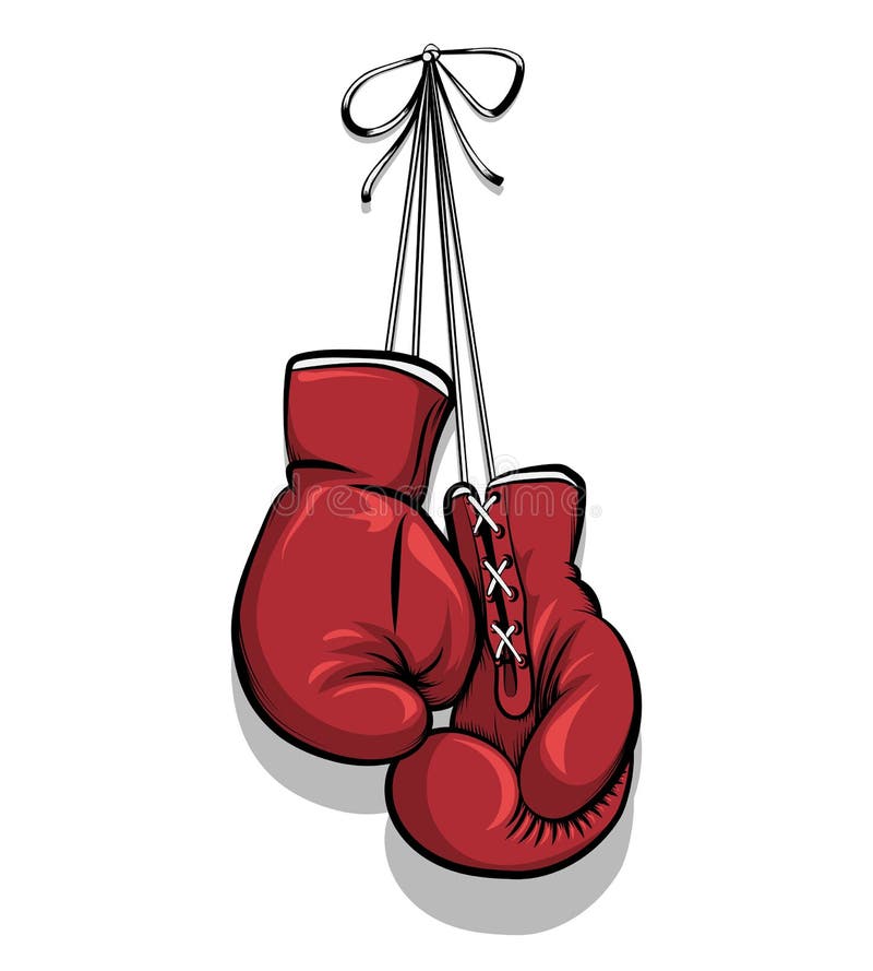 Hanging boxing gloves. Equipment for competition, protection hand. Vector illustration. Hanging boxing gloves. Equipment for competition, protection hand. Vector illustration