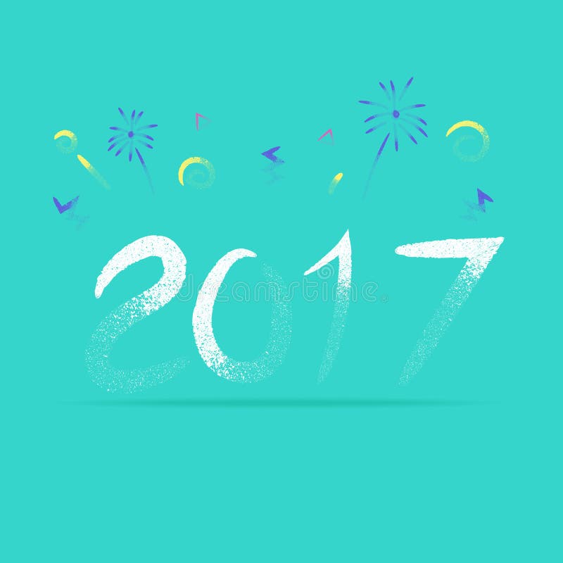 Διάνυσμα, νέο έτος του 2017 με το πυροτέχνημα στο τραχύ ύφος βουρτσών μολυβιών, απεικόνιση αποθεμάτων Διάνυσμα, νέο έτος του 2017 με το πυροτέχνημα στο τραχύ ύφος βουρτσών μολυβιών, απεικόνιση αποθεμάτων