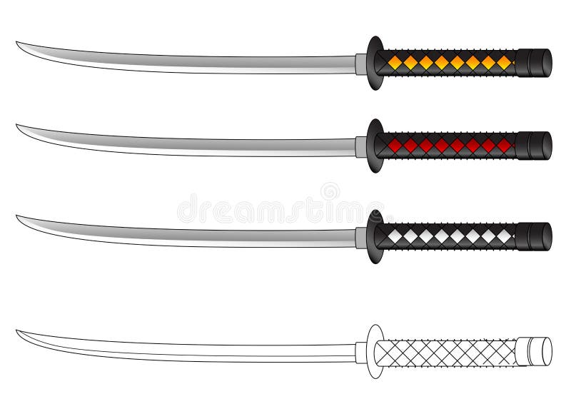 Samurai long sword with different coloured hand grip vector illustration. Samurai long sword with different coloured hand grip vector illustration