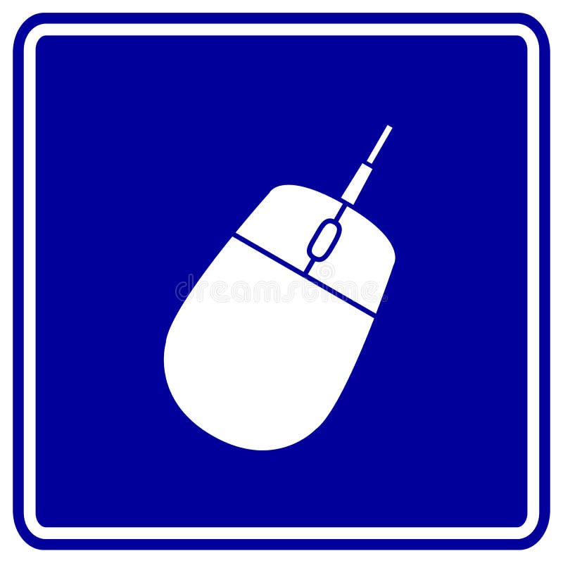 Vector blue sign with white computer mouse symbol. Vector blue sign with white computer mouse symbol