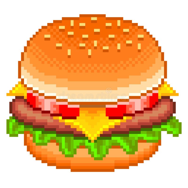 Pixel tasty hamburger high detailed vector. Pixel tasty hamburger high detailed vector