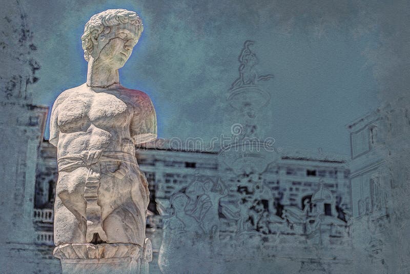 Διάσημη πηγή της ντροπής στην μπαρόκ πλατεία Πρετόρια, Παλέρμο, Σικελία διανυσματική απεικόνιση