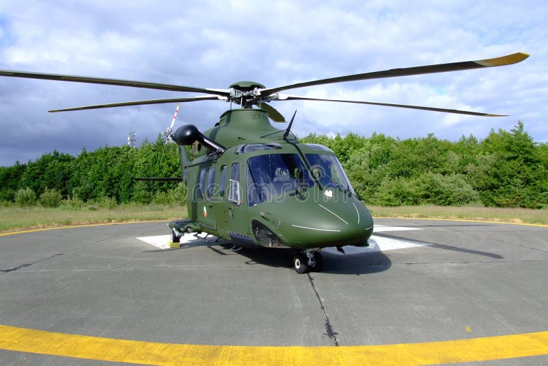 Rescue Helicopter at the ready in Ireland - side on view. Rescue Helicopter at the ready in Ireland - side on view