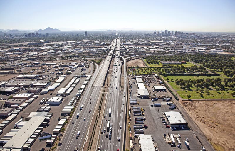 Interstate 10 approaching the 'Stack' interchange in Phoenix, Arizona. Interstate 10 approaching the 'Stack' interchange in Phoenix, Arizona