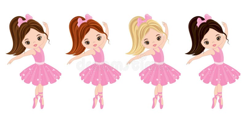 Διανυσματικά χαριτωμένα μικρά ballerinas με τα διάφορα χρώματα τρίχας ελεύθερη απεικόνιση δικαιώματος