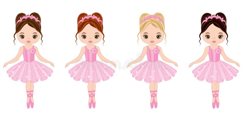 Vector cute little ballerinas with various hair colors. Vector ballerinas in pink tutu dresses. Ballerinas vector illustration. Vector cute little ballerinas with various hair colors. Vector ballerinas in pink tutu dresses. Ballerinas vector illustration