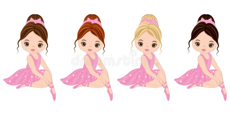 Διανυσματικά χαριτωμένα μικρά ballerinas με τα διάφορα χρώματα τρίχας διανυσματική απεικόνιση