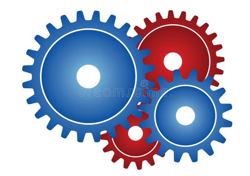 Illustrated colorful gear wheels in white background, vector. Illustrated colorful gear wheels in white background, vector