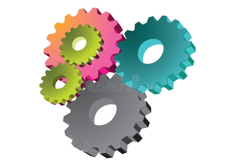 Illustrated colorful gear wheels in white background, vector. Illustrated colorful gear wheels in white background, vector