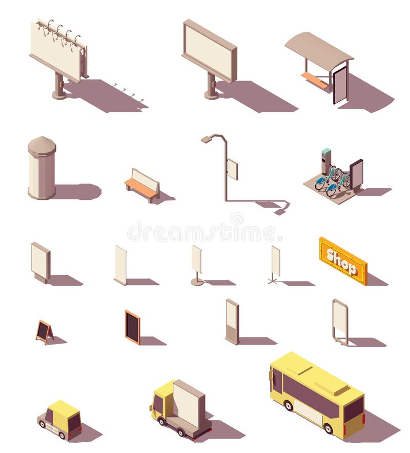 Διανυσματική isometric υπαίθρια διαφήμιση ελεύθερη απεικόνιση δικαιώματος Διανυσματική isometric υπαίθρια διαφήμιση ελεύθερη απεικόνιση δικαιώματος