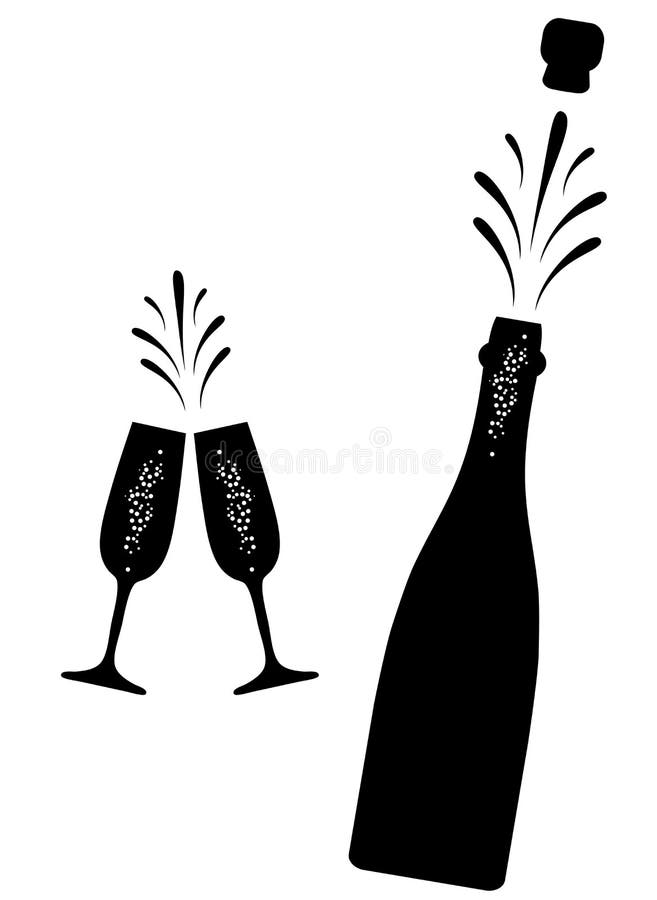 Διανυσματική έκρηξη και γυαλιά μπουκαλιών CHAMPAGNE διανυσματική απεικόνιση