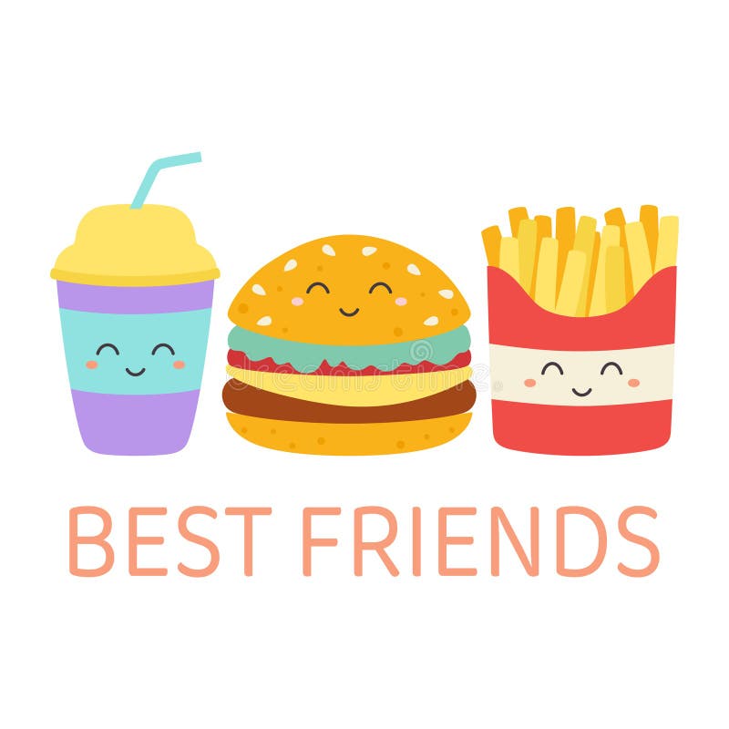 διανυσματική απεικόνιση kawaii hamburger τηγανιτές πατάτες και ποτό διανυσματική απεικόνιση