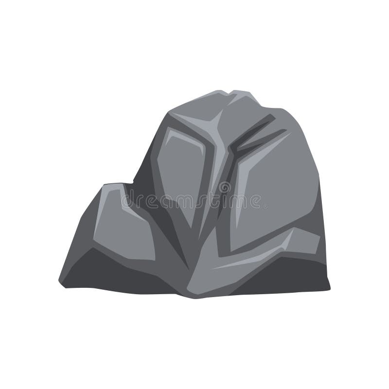 Cartoon vector illustration of heavy gray stone with lights and shadows. Solid mineral material. Large piece of mountain rock. Natural object for map or creating landscape background of video game. Cartoon vector illustration of heavy gray stone with lights and shadows. Solid mineral material. Large piece of mountain rock. Natural object for map or creating landscape background of video game.