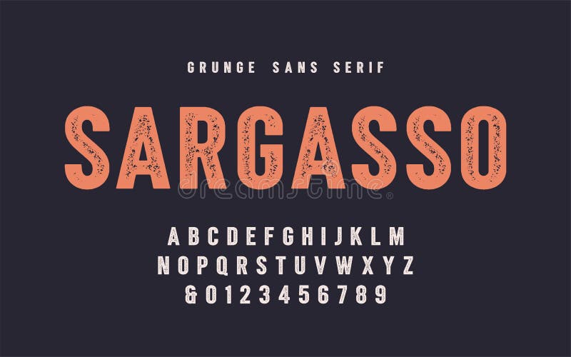 Διανυσματική πηγή πατουρών Sargasso grunge SAN, αλφάβητο, χαρακτήρας διανυσματική απεικόνιση Διανυσματική πηγή πατουρών Sargasso grunge SAN, αλφάβητο, χαρακτήρας διανυσματική απεικόνιση