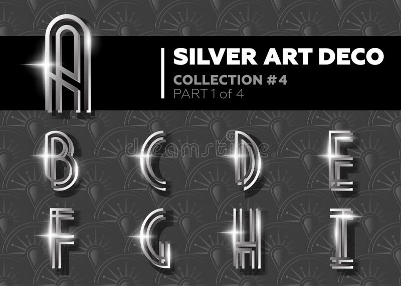 Διανυσματική πηγή του Art Deco Να λάμψει ασημένιο αναδρομικό αλφάβητο Gatsby Styl απεικόνιση αποθεμάτων Διανυσματική πηγή του Art Deco Να λάμψει ασημένιο αναδρομικό αλφάβητο Gatsby Styl απεικόνιση αποθεμάτων